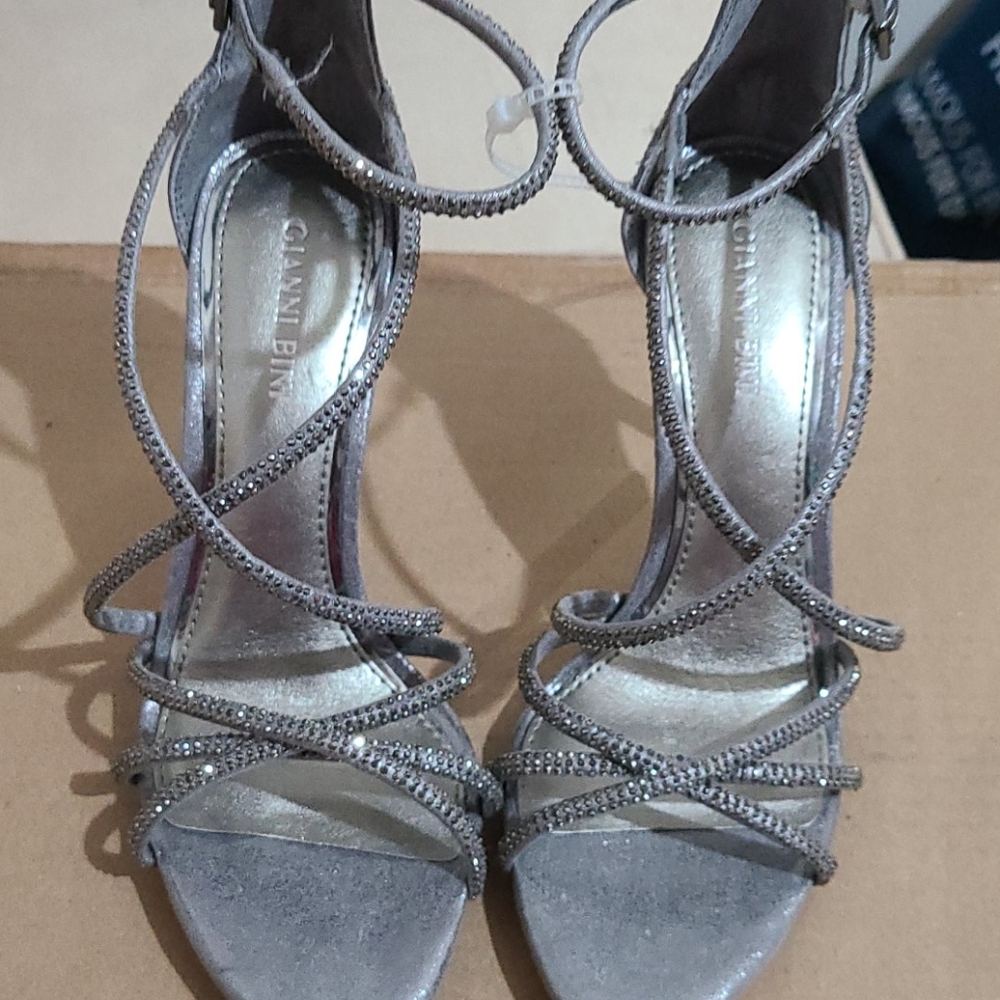 Silver high heel shoes